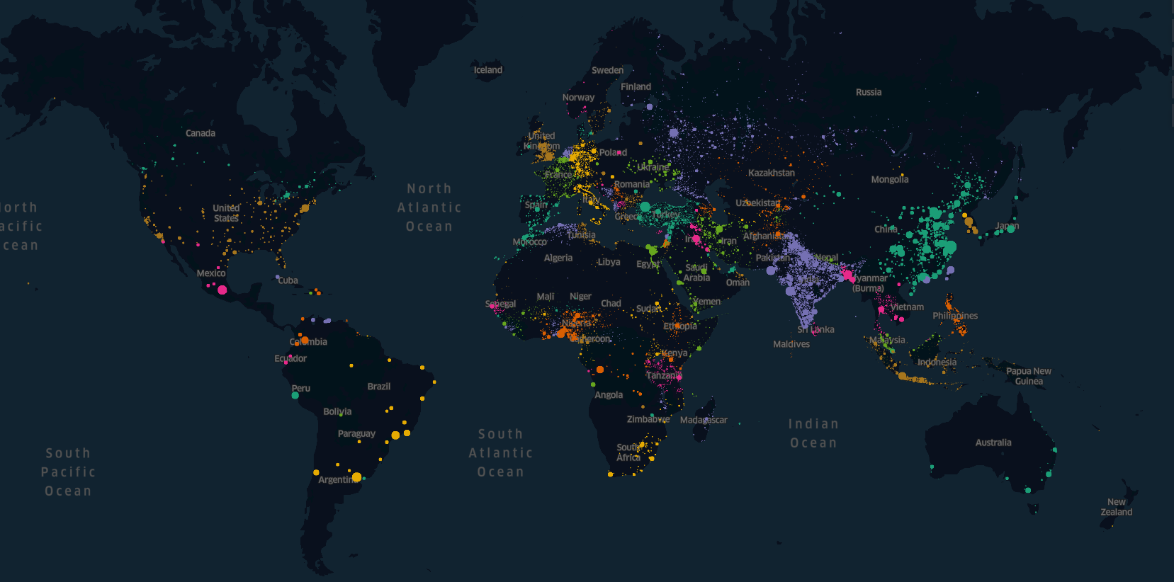 A map of filtered cities